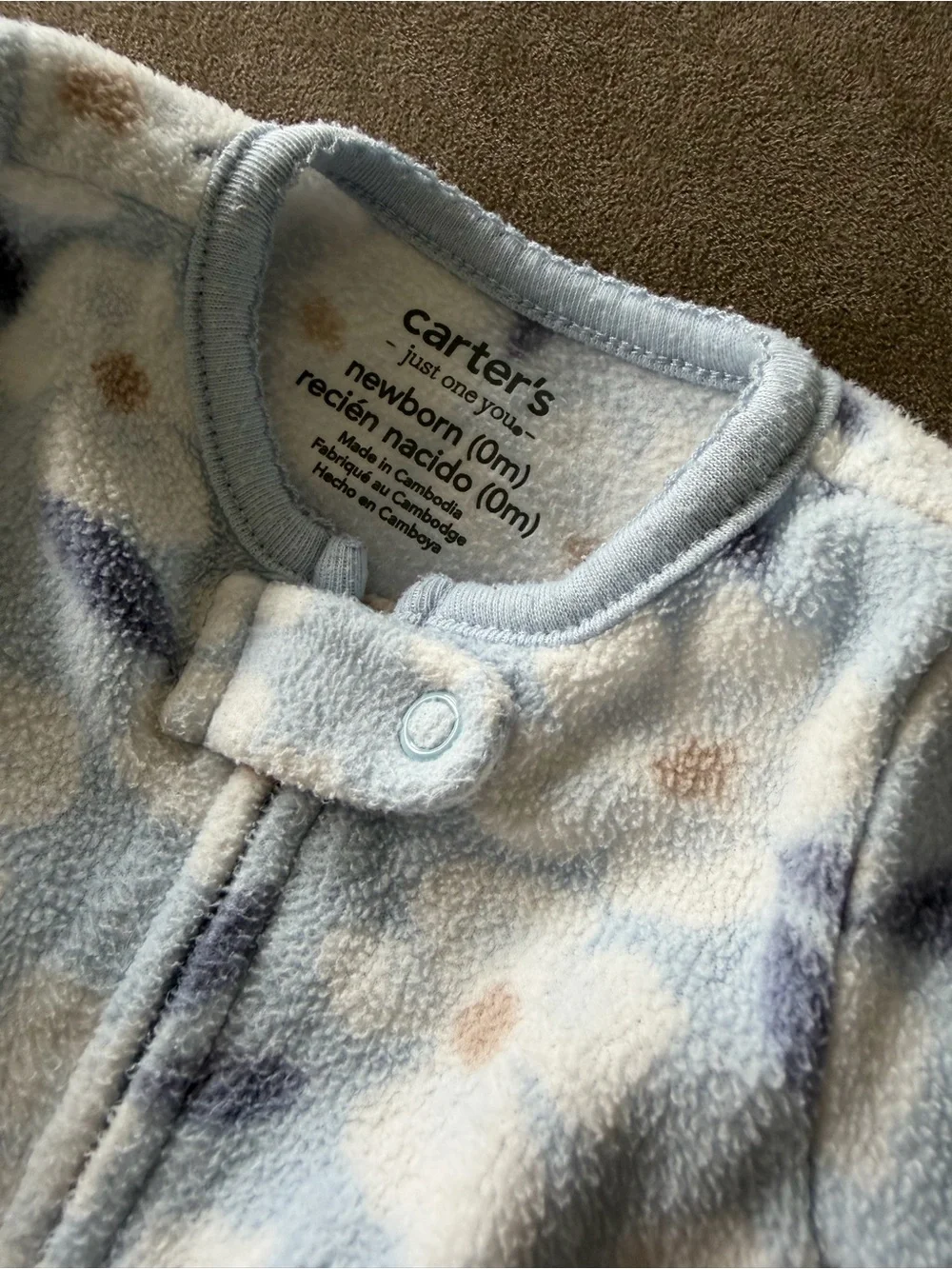 Carter's Blue and White Floral Fleece Footed One-Piece